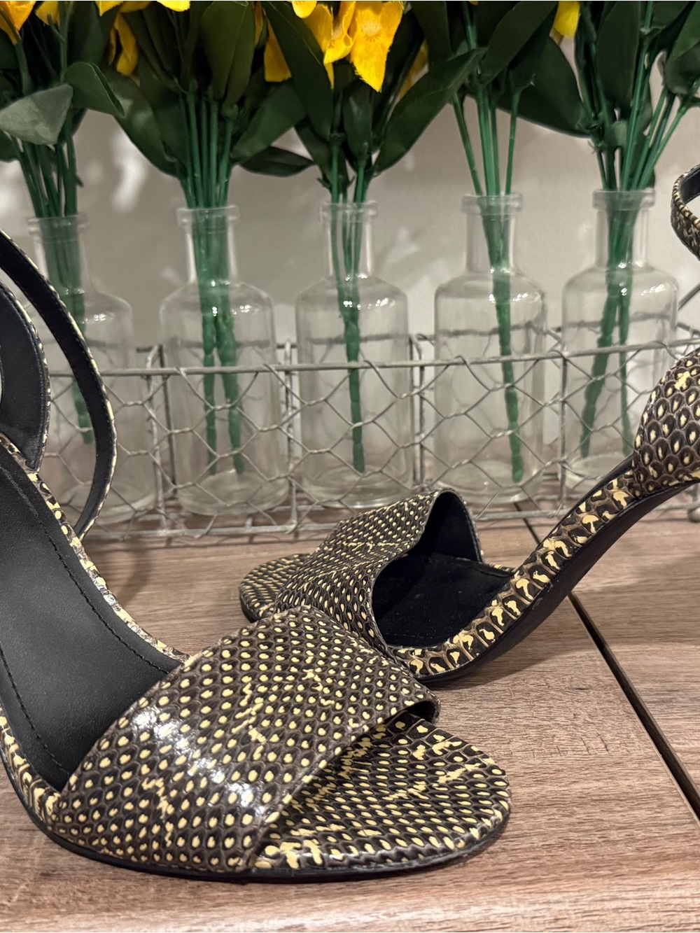 Coach Black and Gold Dotted Open-Toe Heeled Sandals